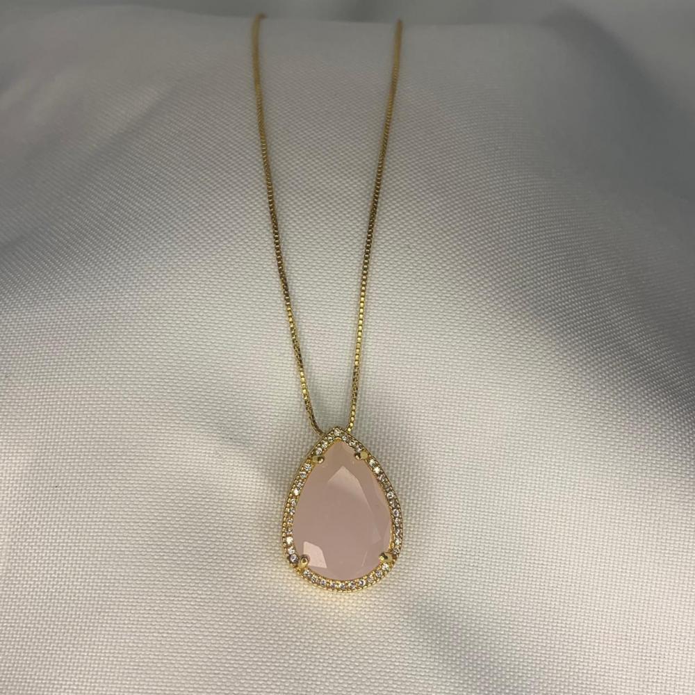 Colar Pedra de Zircônia Cravejada Rosa