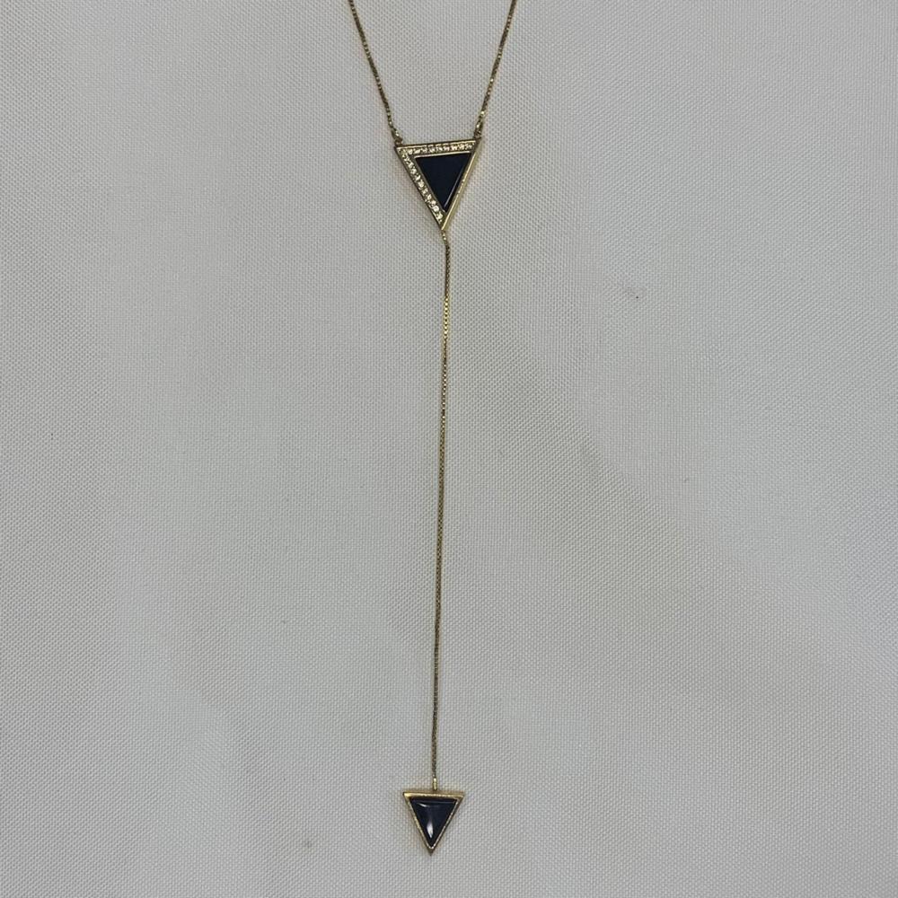 Colar Triangulo Preto Cravejado Corrente com Pingente de Triangulo