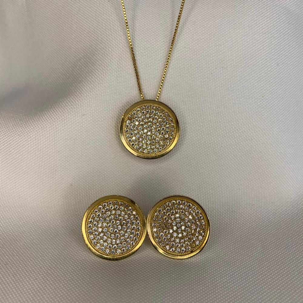 Conjunto Colar e Brinco Circulo Cravejado