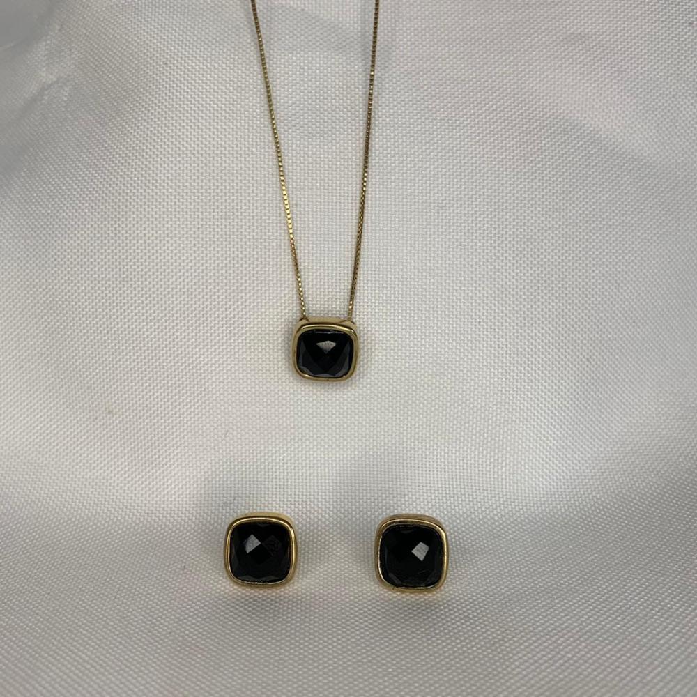 Conjunto Colar e Brinco Pedra Preta
