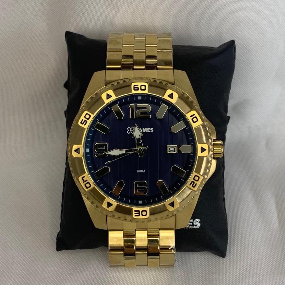 Relógio X Games Dourado com Fundo Azul Escuro