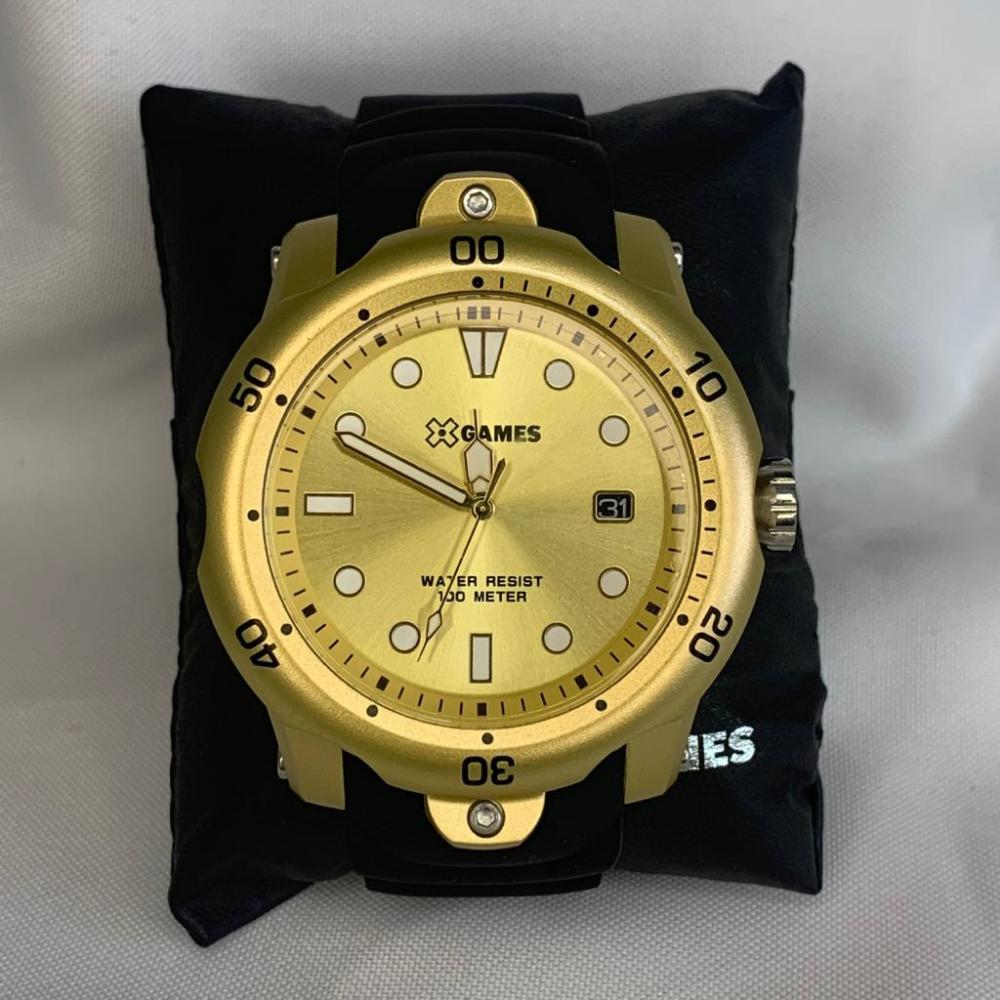 Relógio X Games Dourado Ponteiro Pulseira Borracha Preta