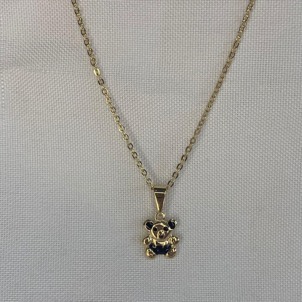 Colar com Pingente Urso com Detalhe em Preto