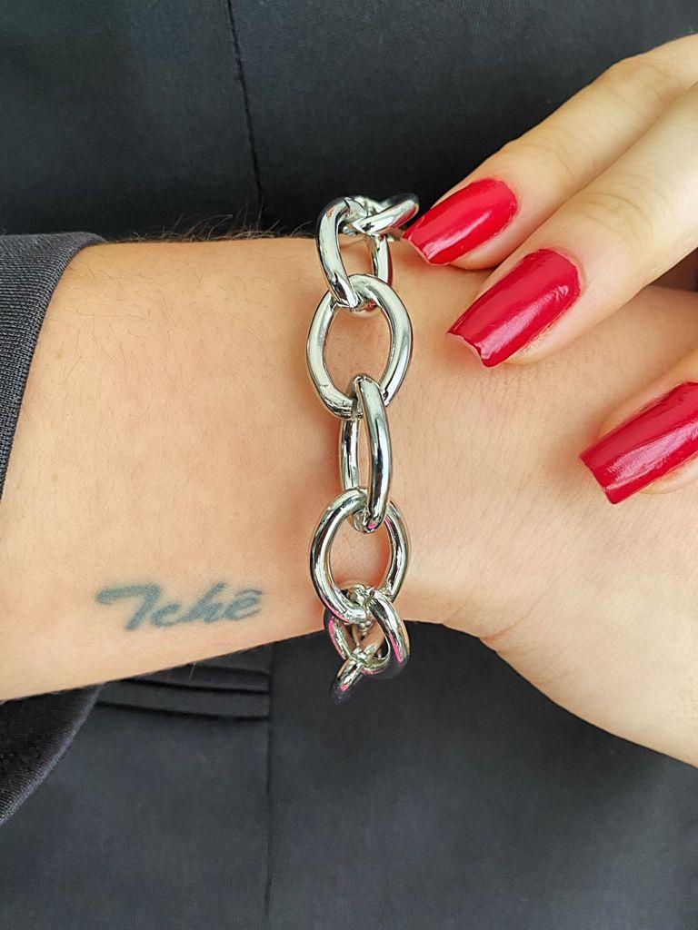 Pulseira corrente grossa oval prata