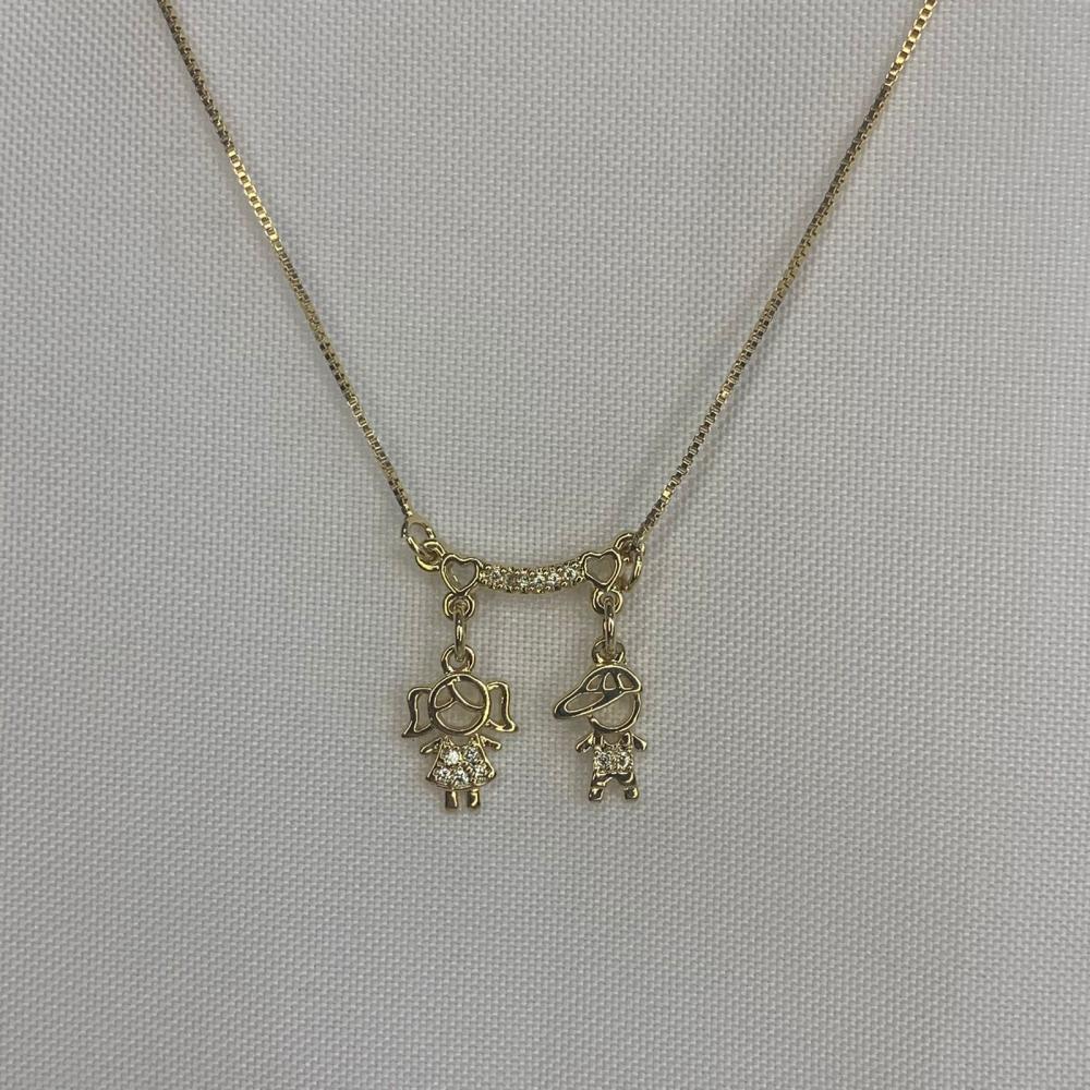 Colar 1 Meninos e 1 Menina Cravejados