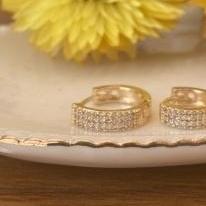 Brinco Argola Click Grande 2 Linhas Cravejadas com Bolinhas Dourada