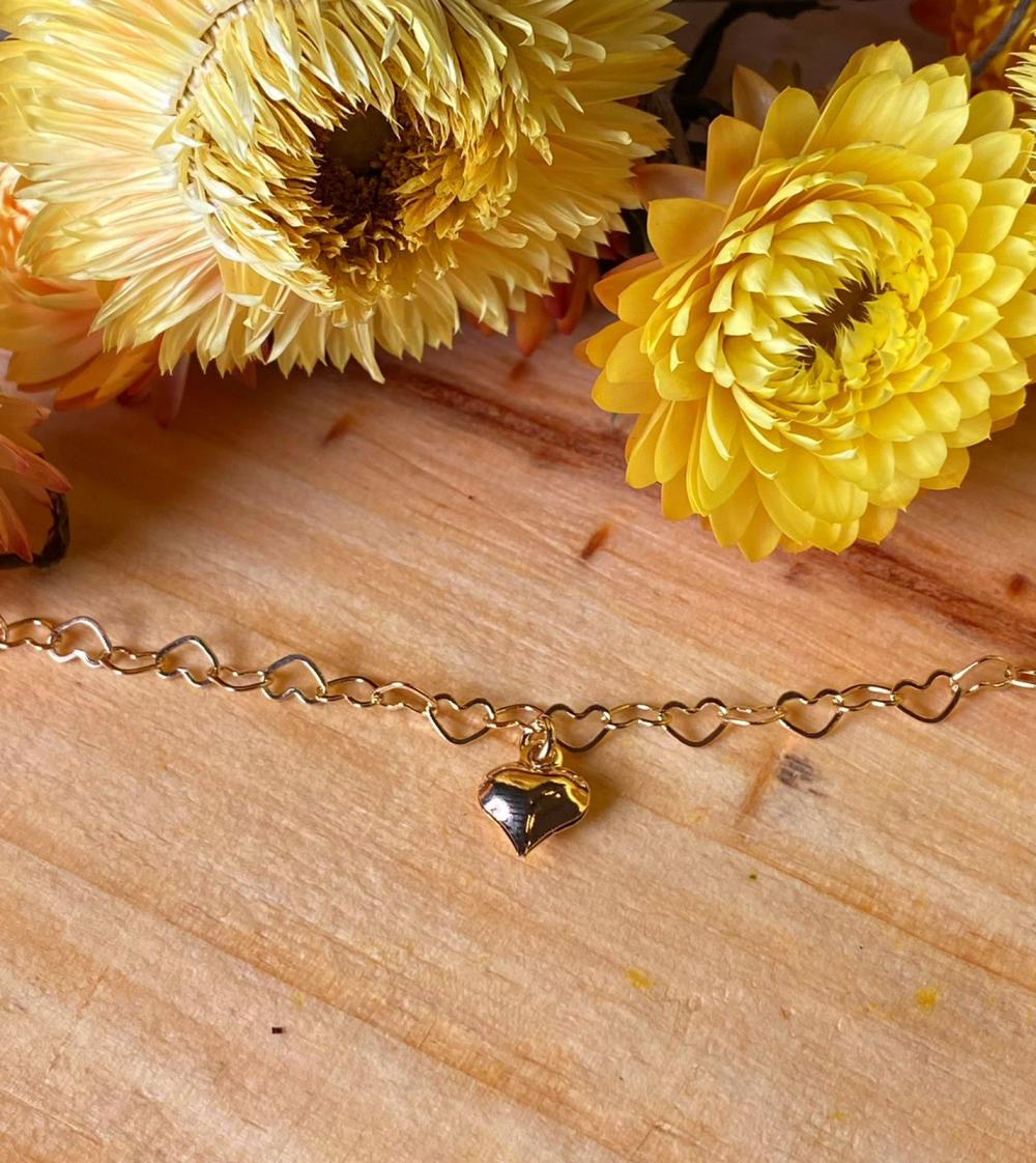 Pulseira Corrente Corações com Pingente Coração Liso