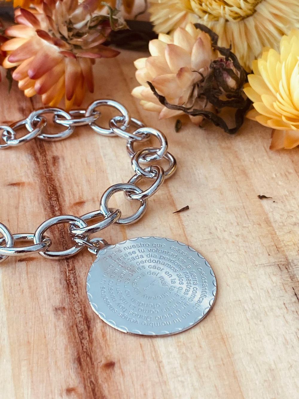 Pulseira Elos Com Medalhão Amém Banho Prata