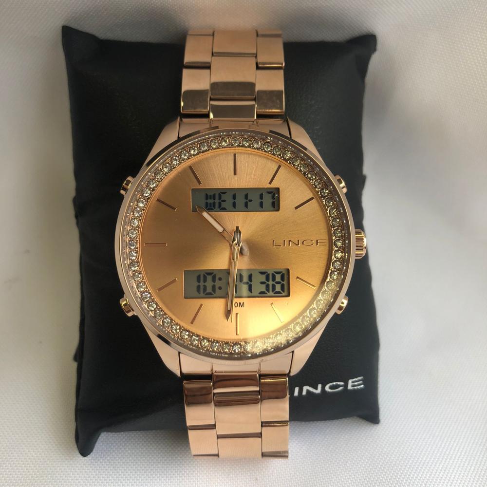 Relógio Lince Quartz Cravejado Fundo Rose