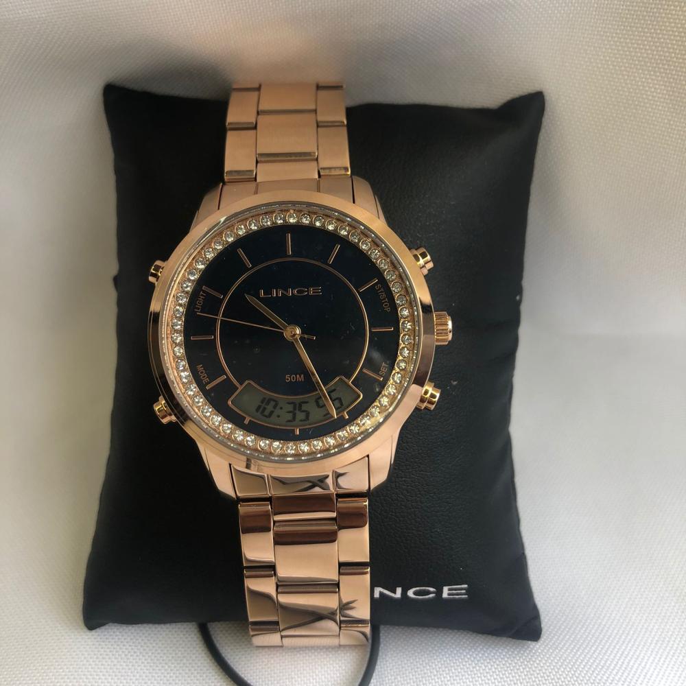 Relógio Lince Rose cravejado Fundo Preto