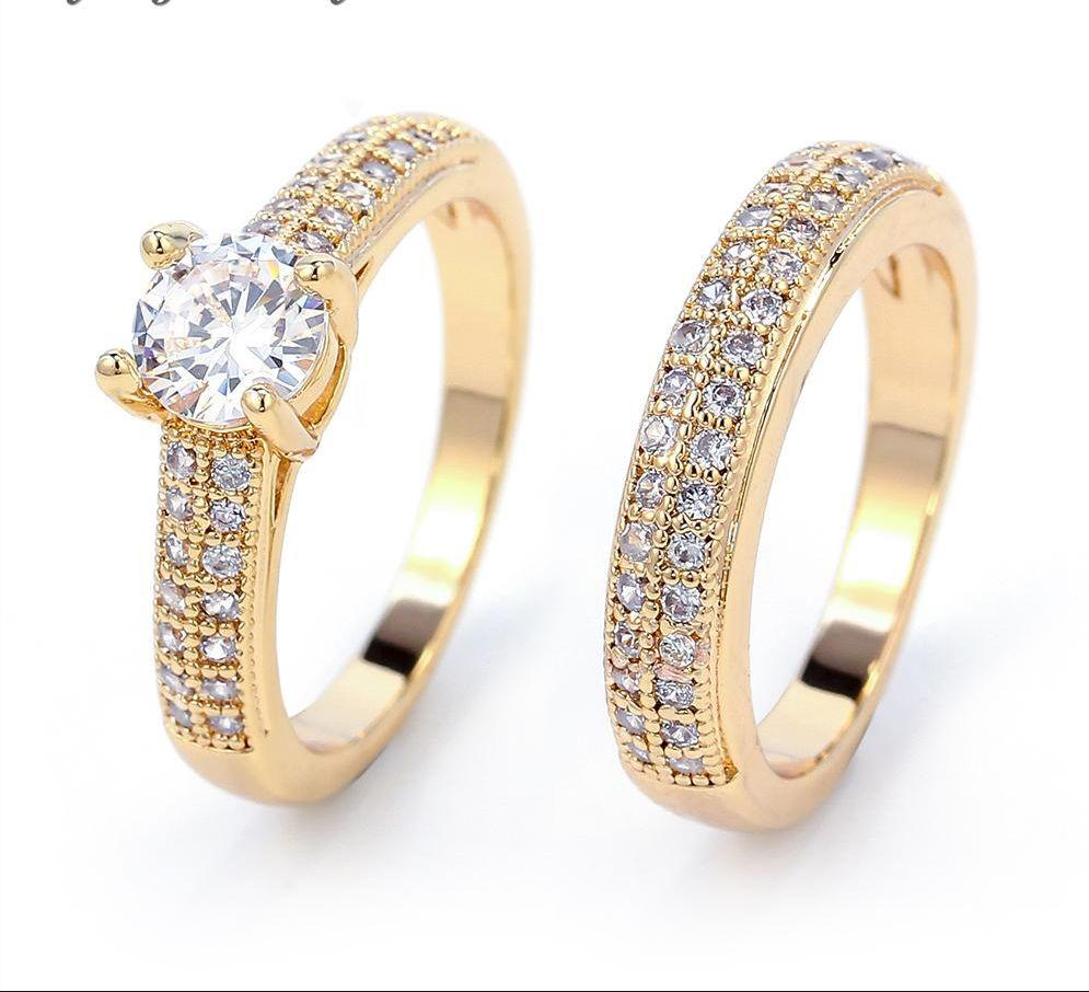 Anel duplo meia aliança + solitario cravejado