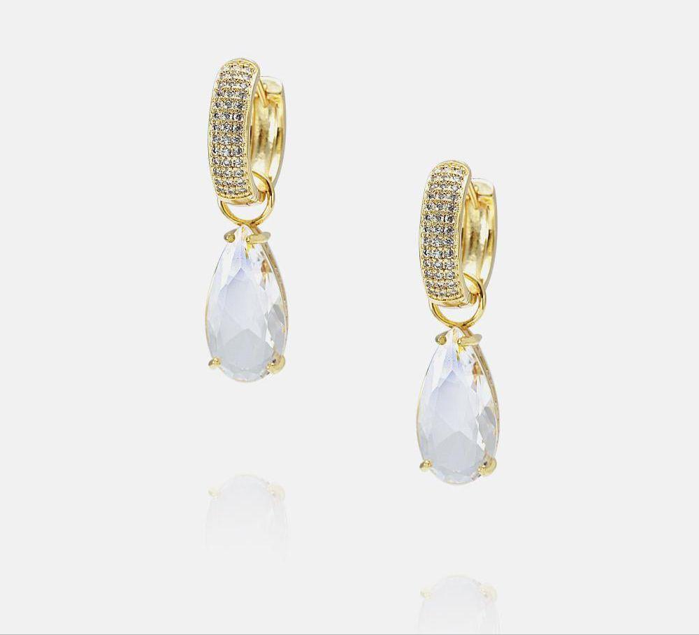 Argola cravejada replica com cristal gota pendurado