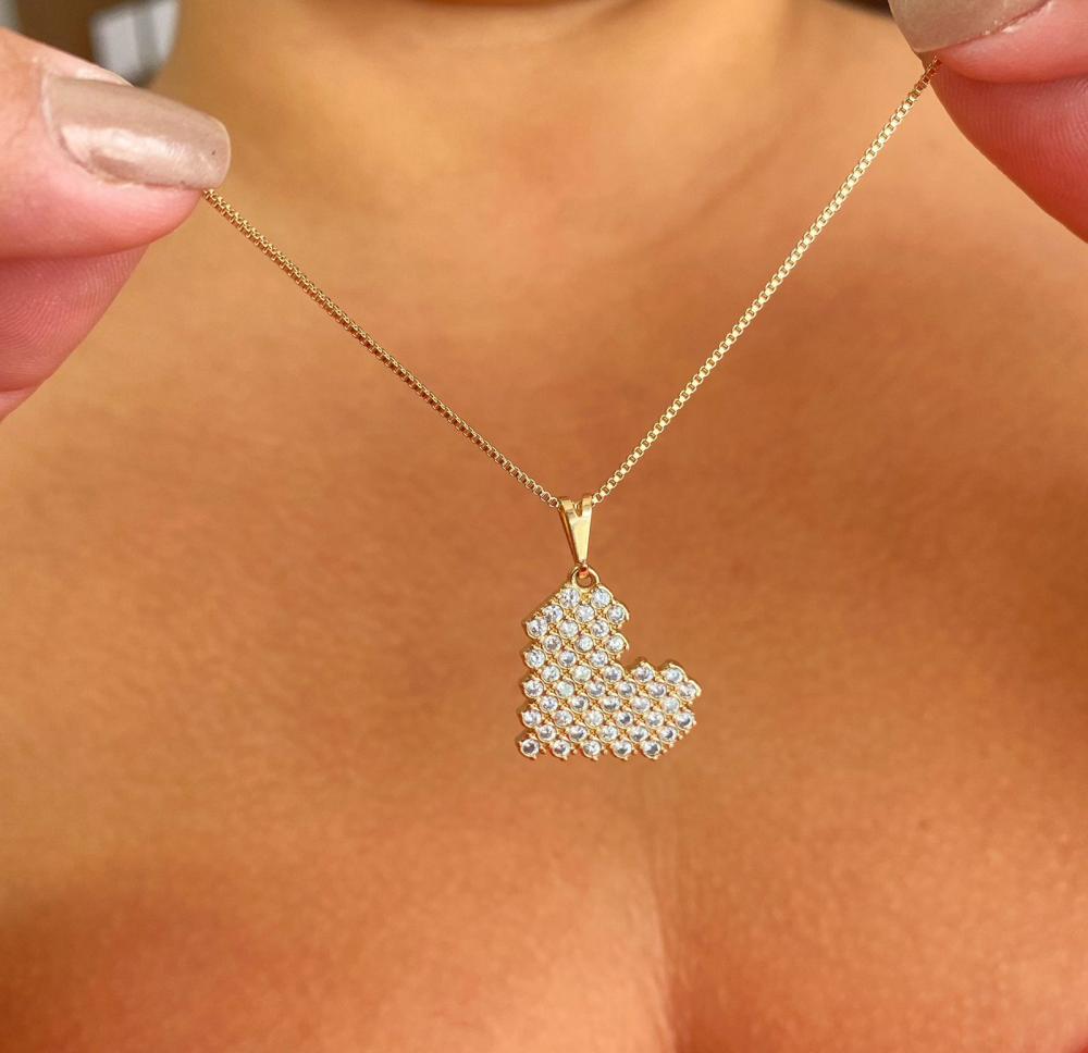Colar veneziana 45cm pingente coração lateral pixel
