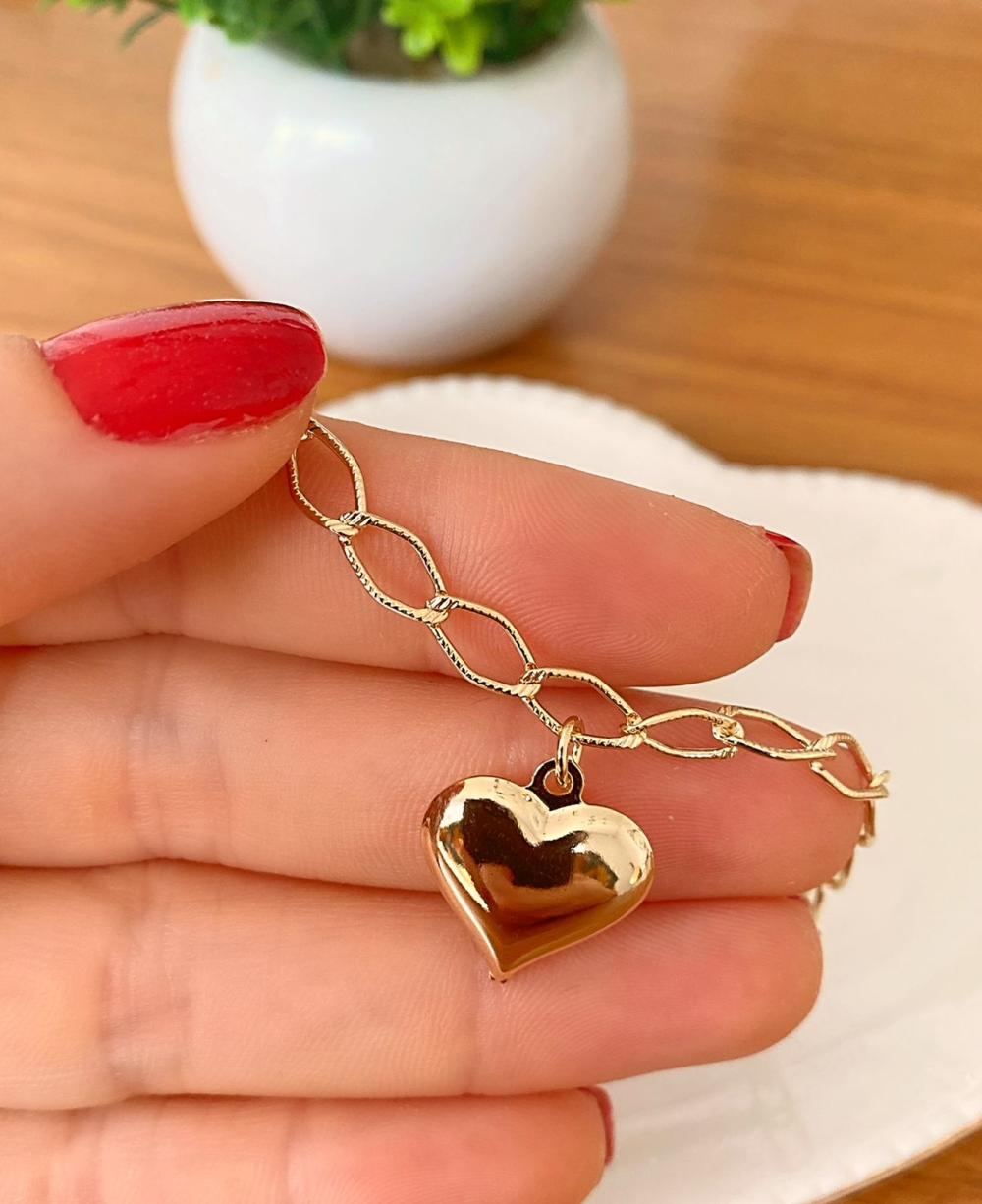 Pulseira Com Pingente De Coração Liso