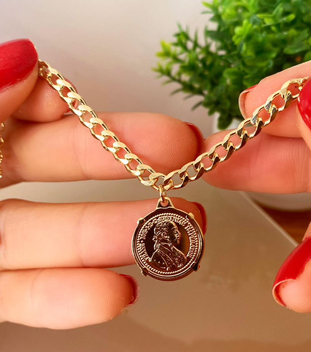 Pulseira grume de medalha moeda
