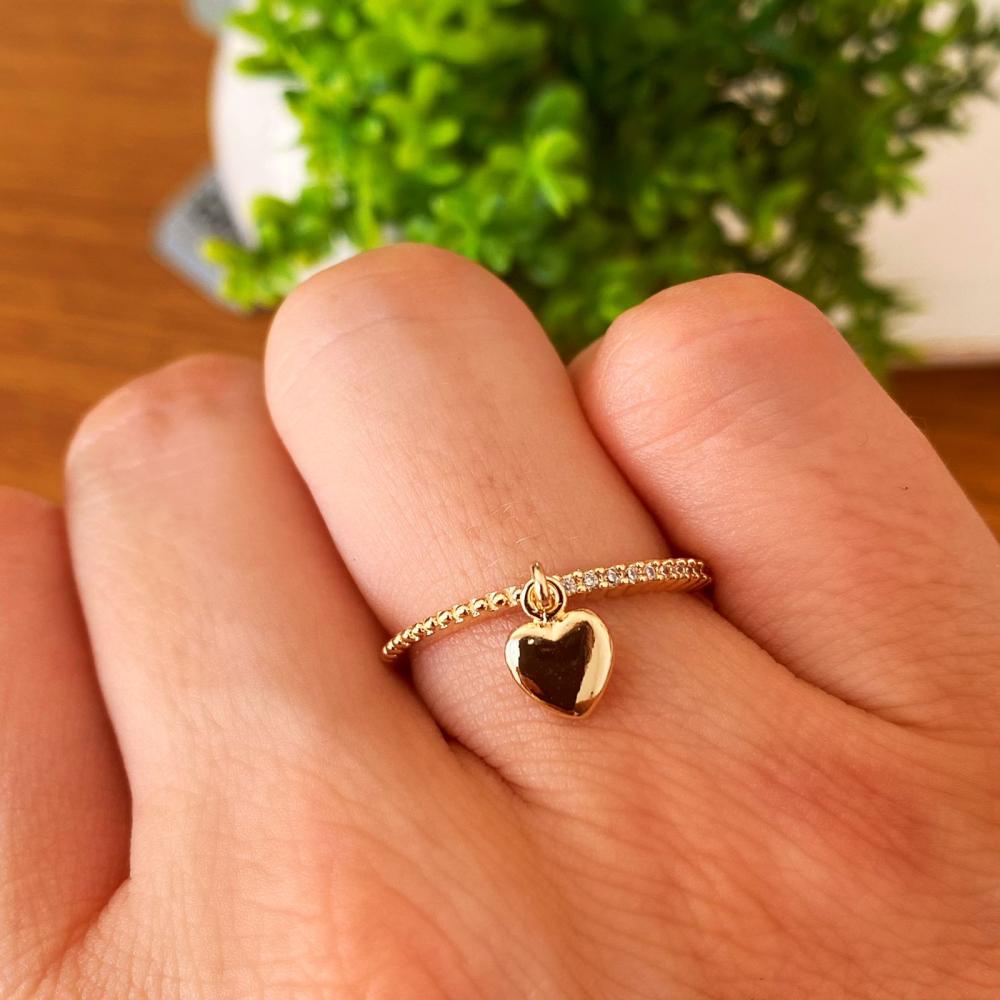 Anel Meio Pontilhado, Meio Cravejado Com Coração Liso