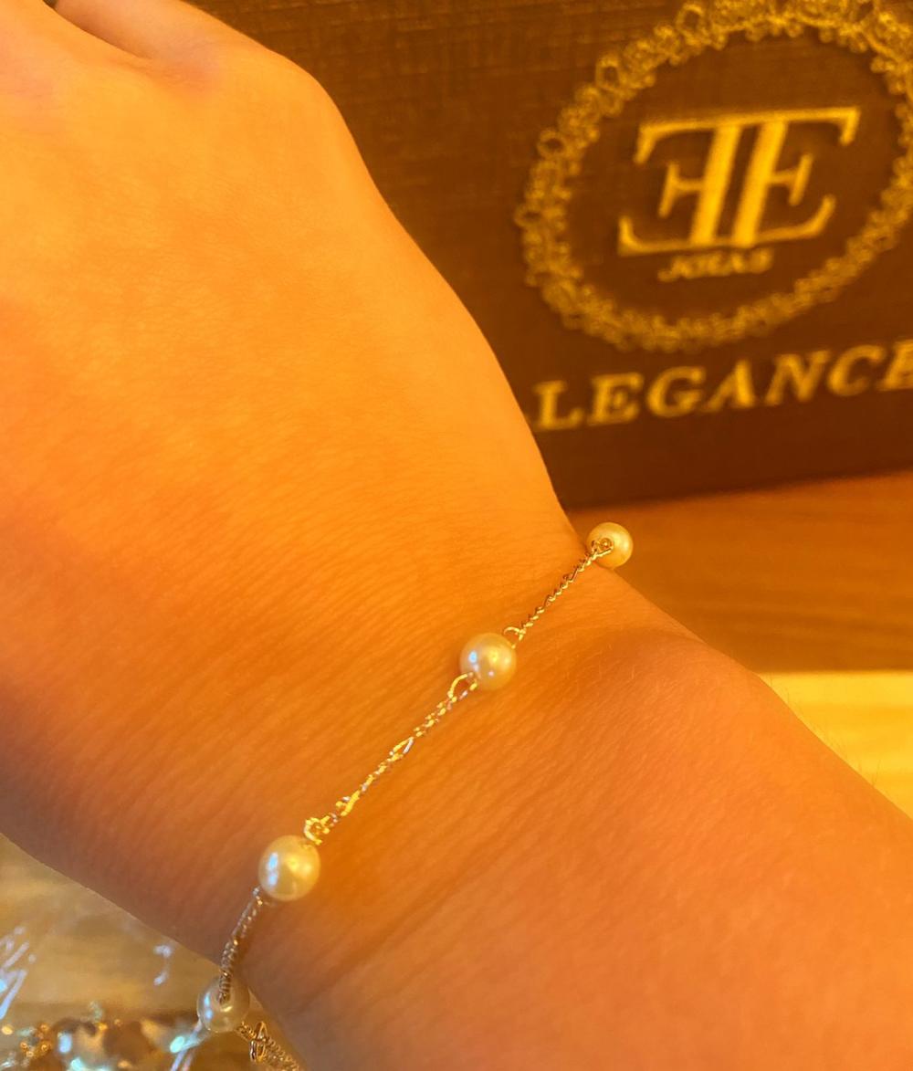 Pulseira elo 3x1 fino com perolas pequenas
