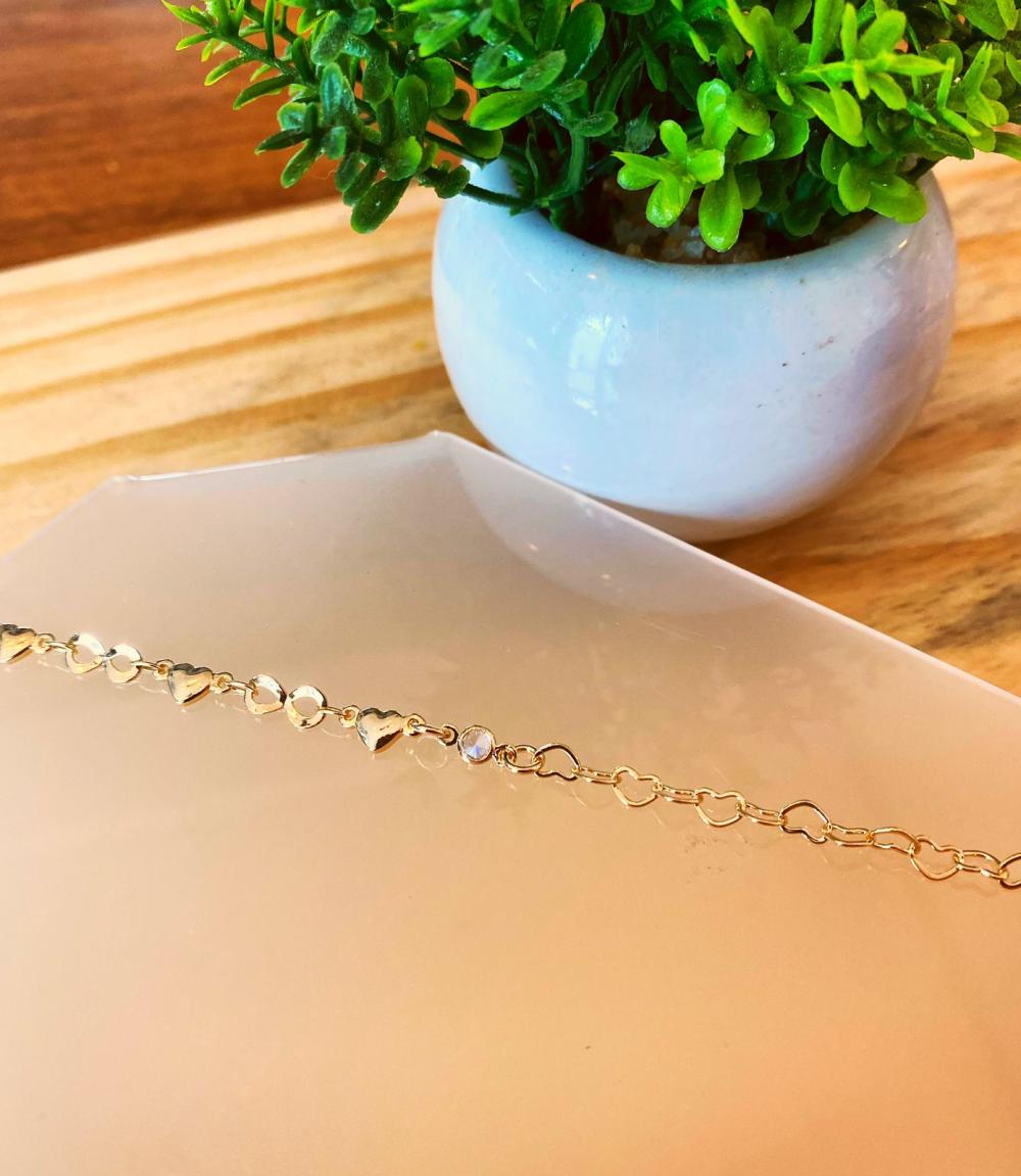 Pulseira elo coração com coração metal cristal e infinito