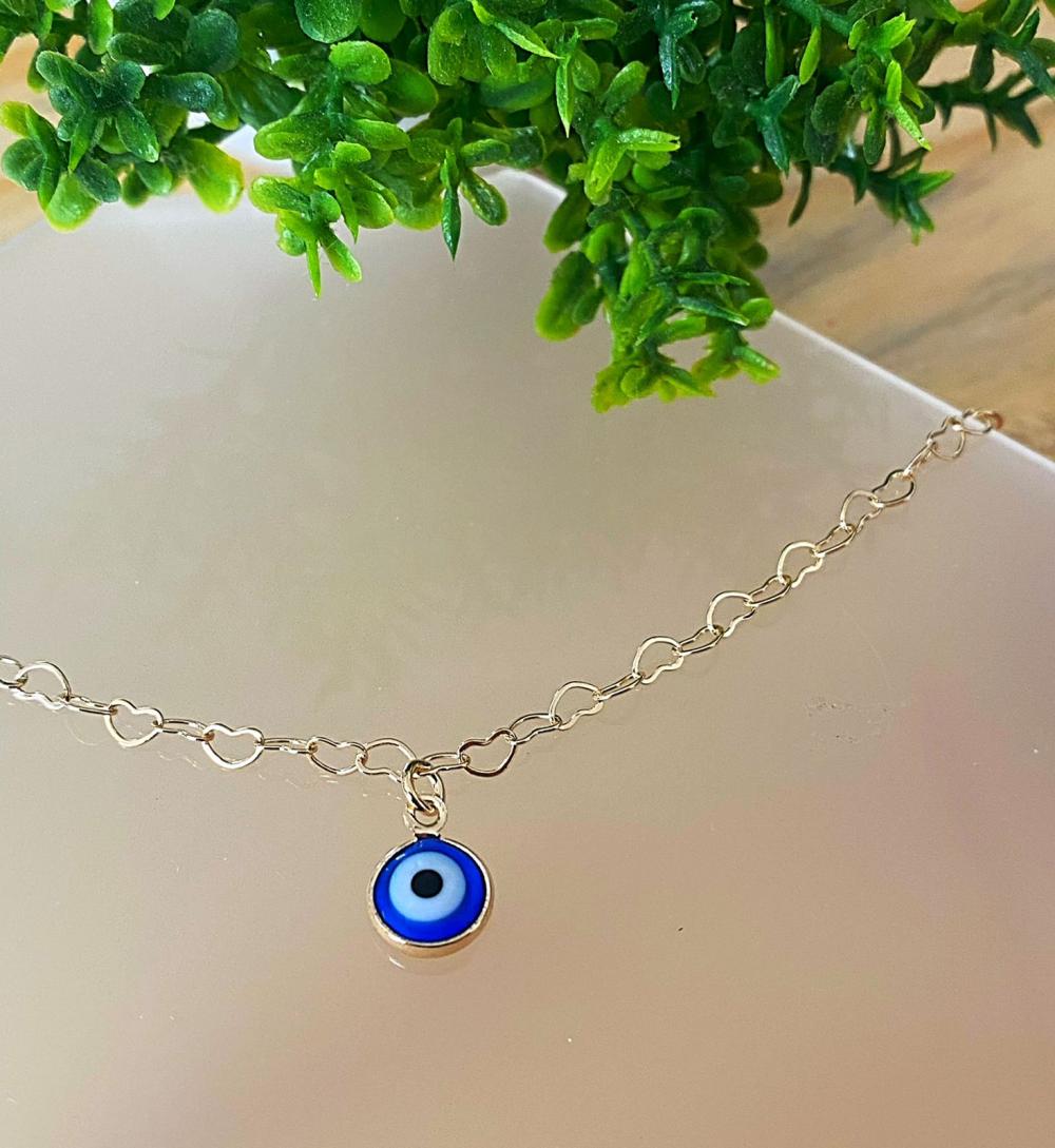 Pulseira malha coração com 1 olho grego