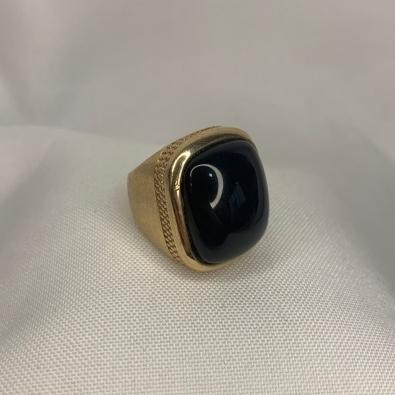 Anel Pedra Natural Preta Quadrada