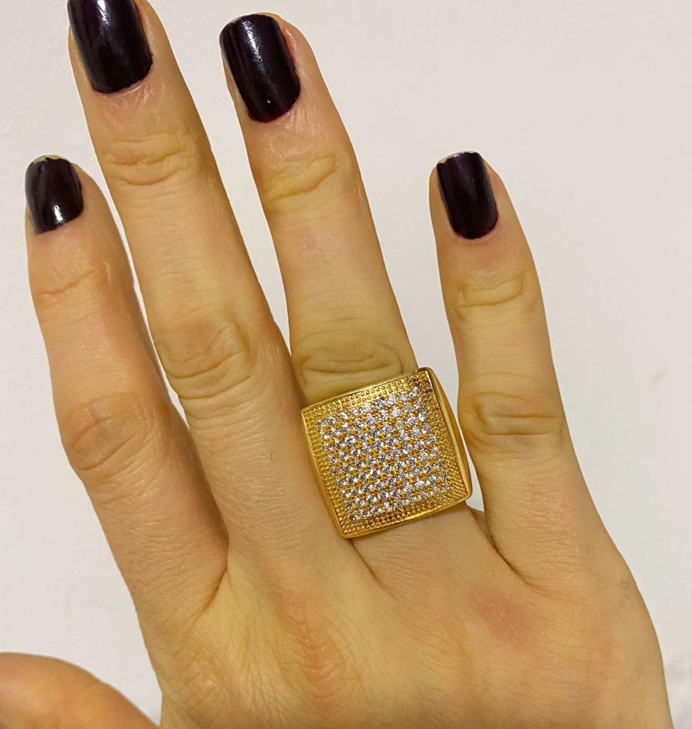 Anel Quadrado Grande Cravejado Azul