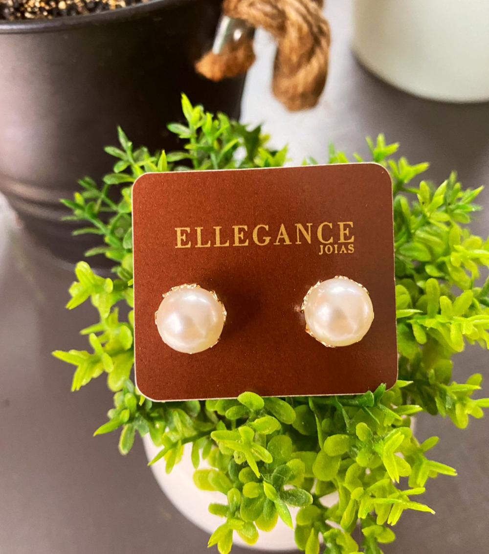 Brinco perola fixa grande com base