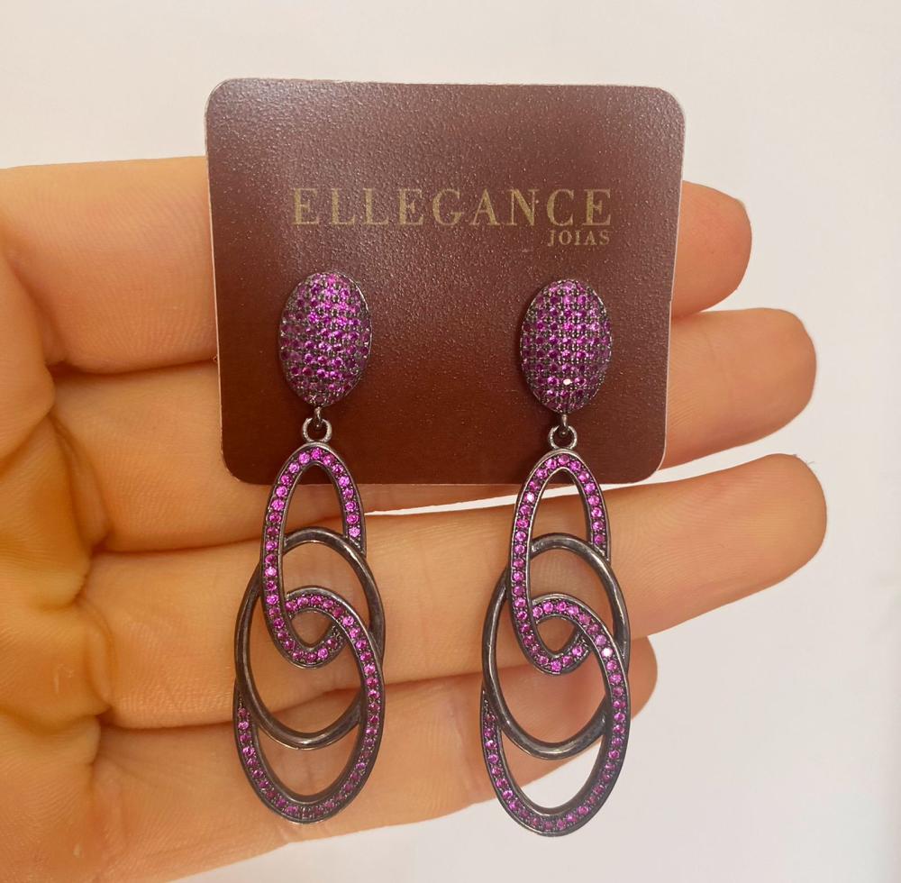 Brinco promocional luxo zirconias rubi banho negro