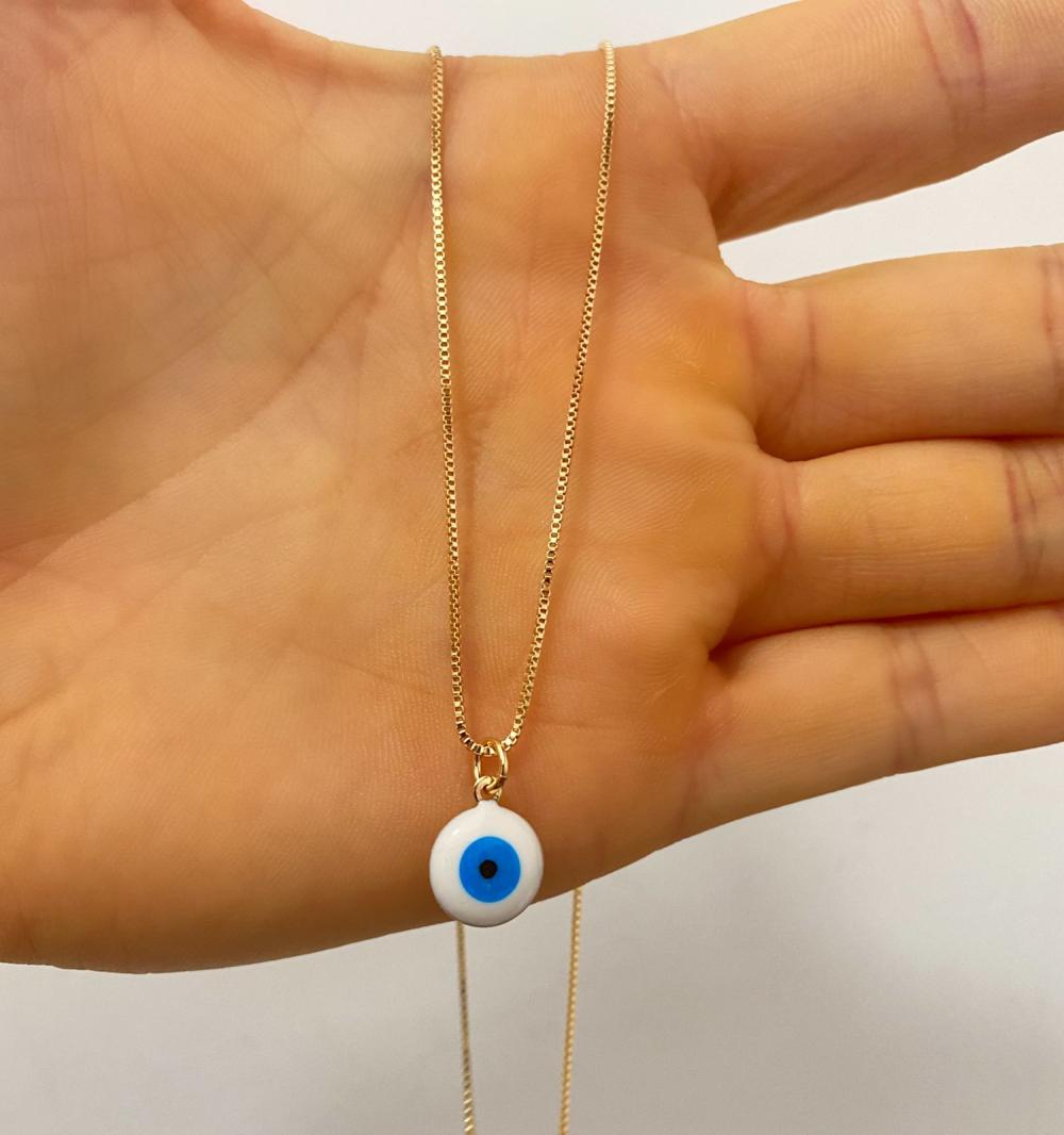 Colar veneziana com olho grego branco pendurado