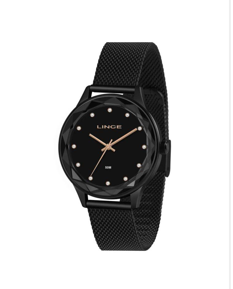 Relogio Lince preto analogico marcador zirconias
