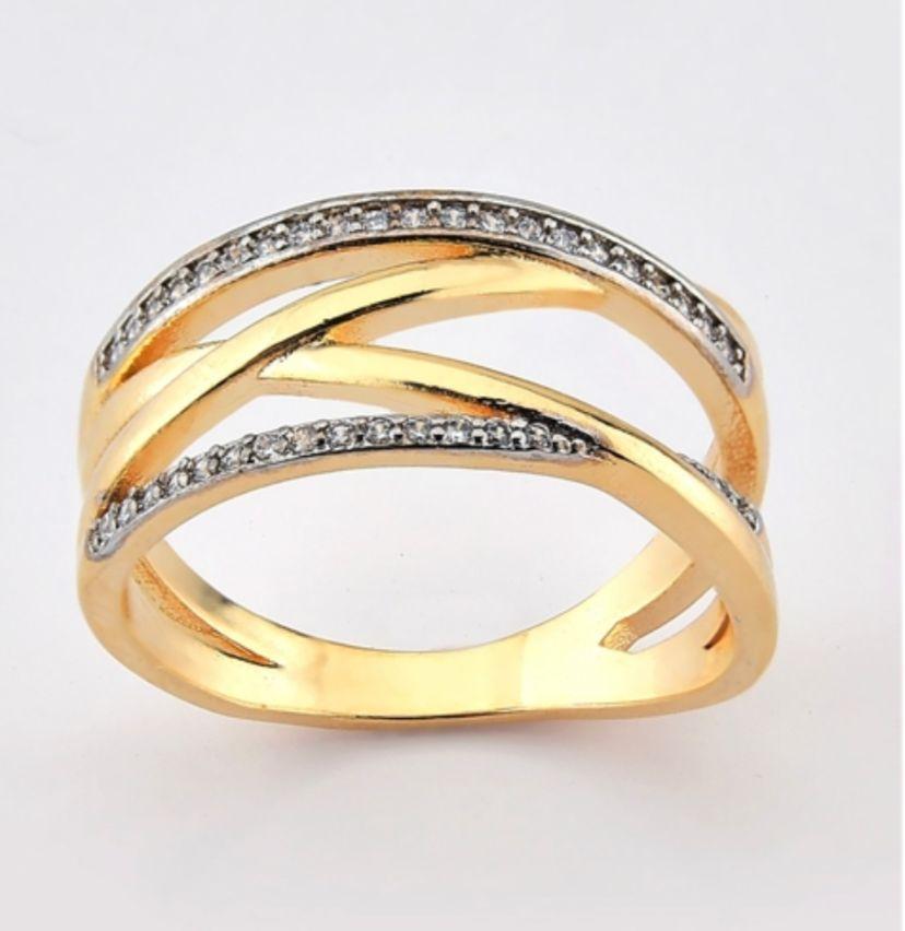 Anel 2 fileiras cravejadas e 2 lisas cruzadas