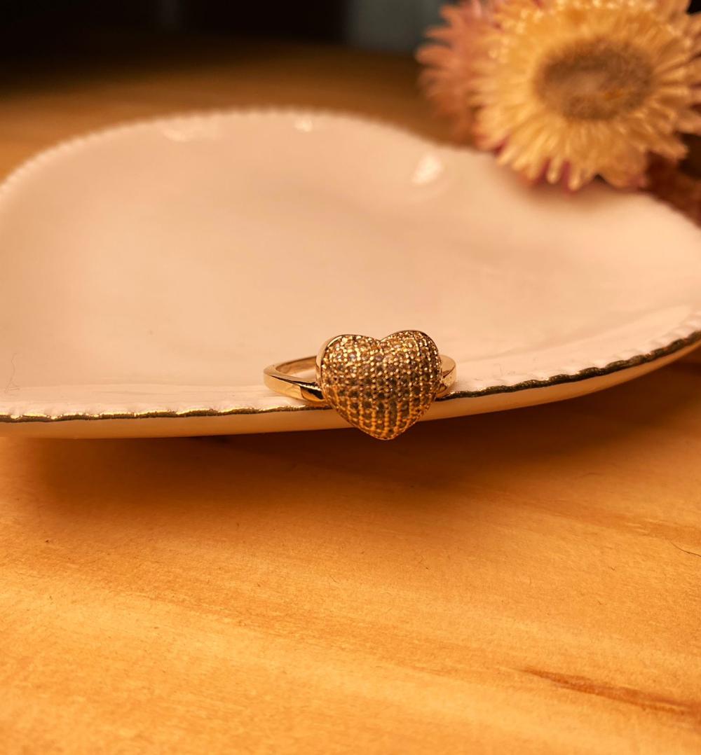 Anel coração pave