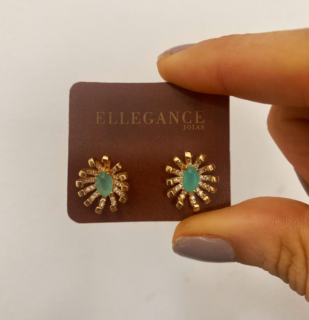 Brinco promocional com cristal navete central verde leitoso