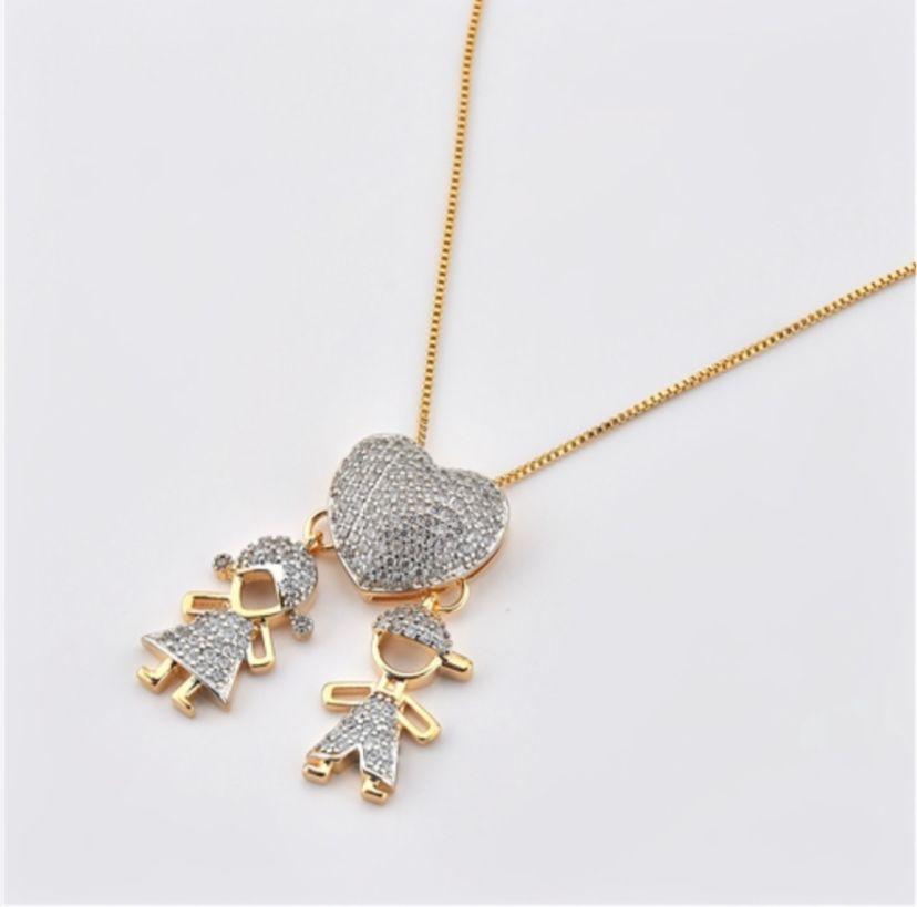 Colar coração com 2 filhos menina