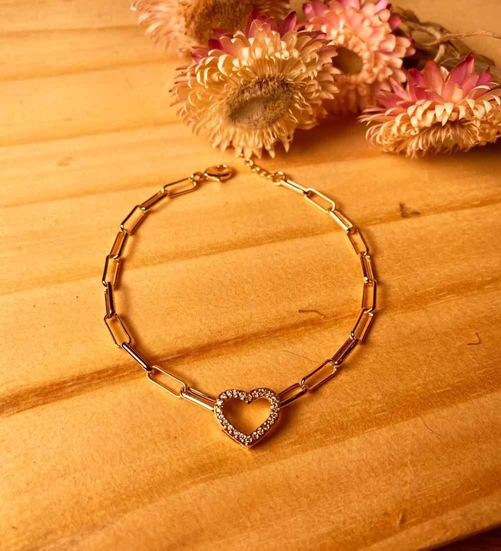 Pulseira cartier com coração cravejado