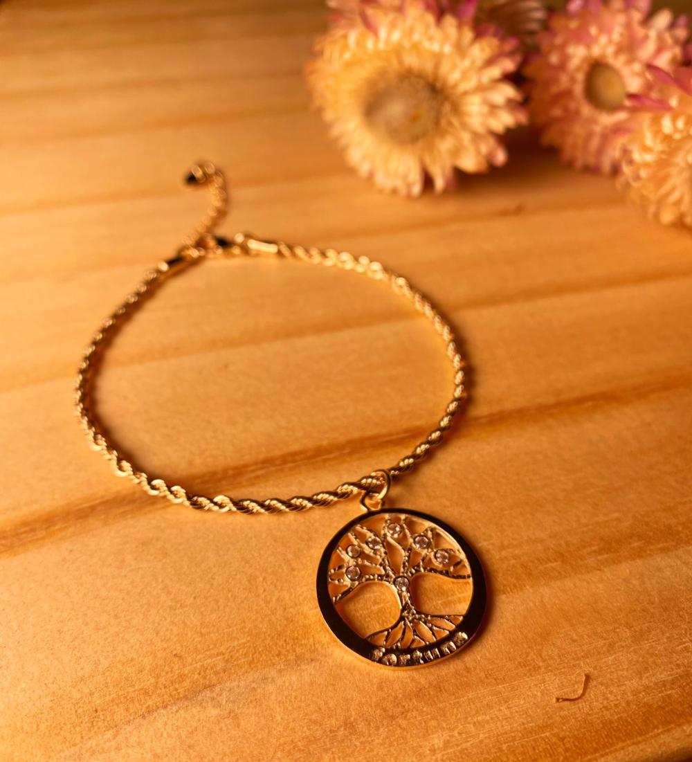 Pulseira cordão pingente arvore da fortuna