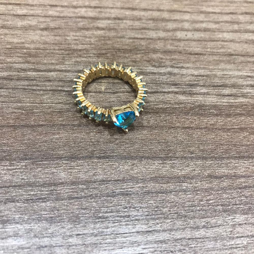 Aliança Cristal coraçao detalhes pedrinha azul