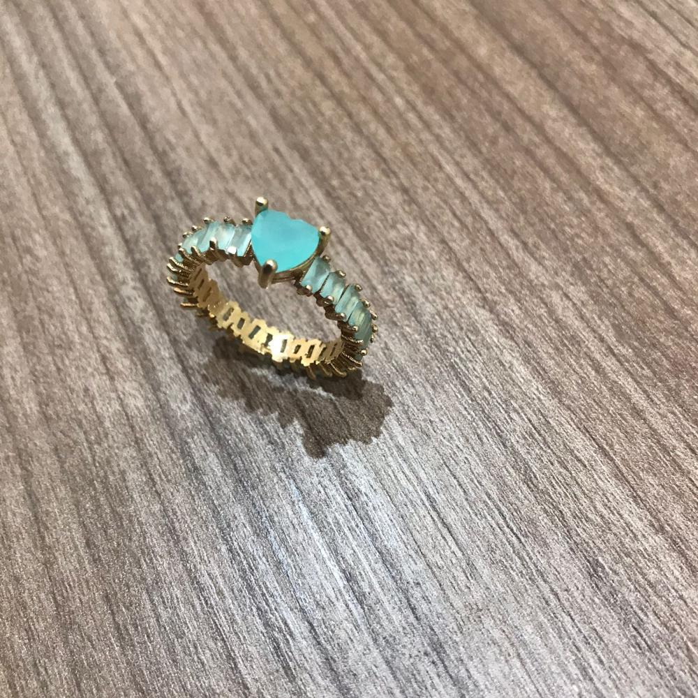 Aliança Cristal coraçao detalhes pedrinha azul fraco