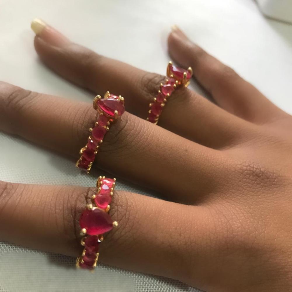 Aliança Cristal Detalhes coraçao rosa