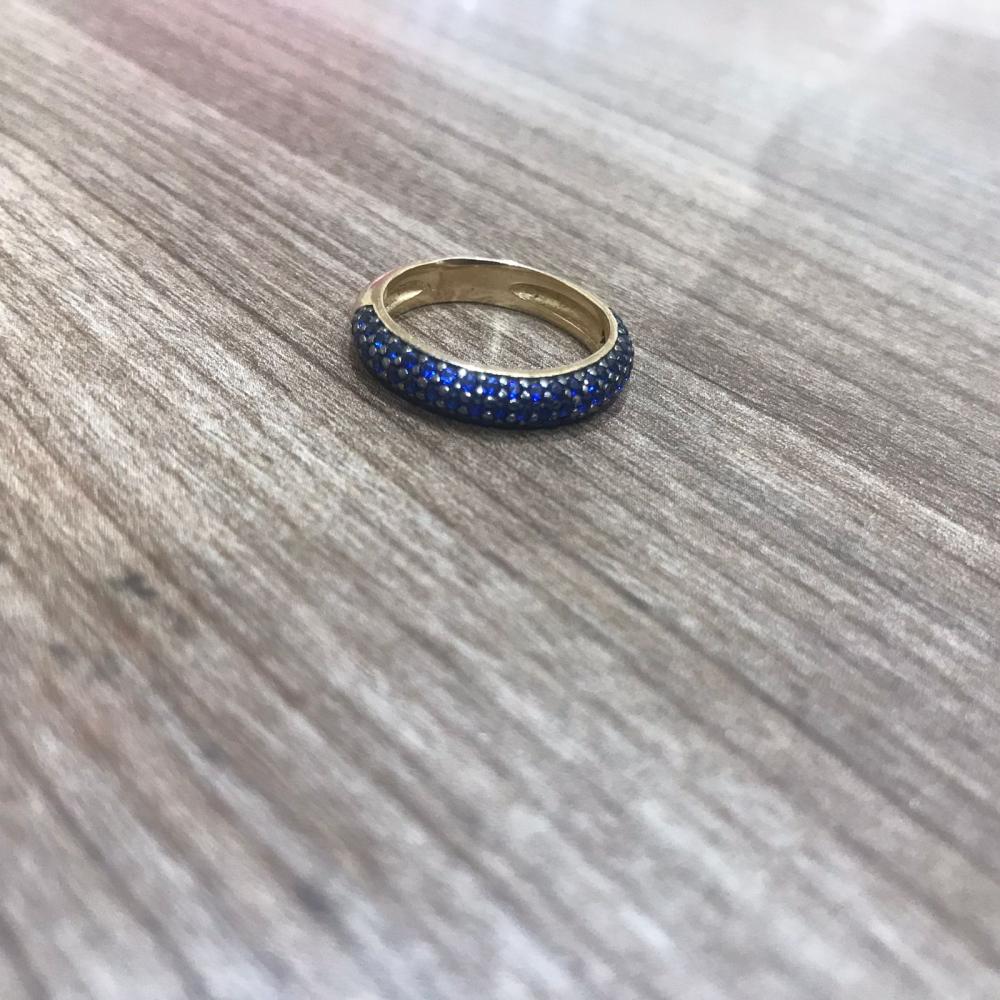 Anel 3 linhas cravejadas azul