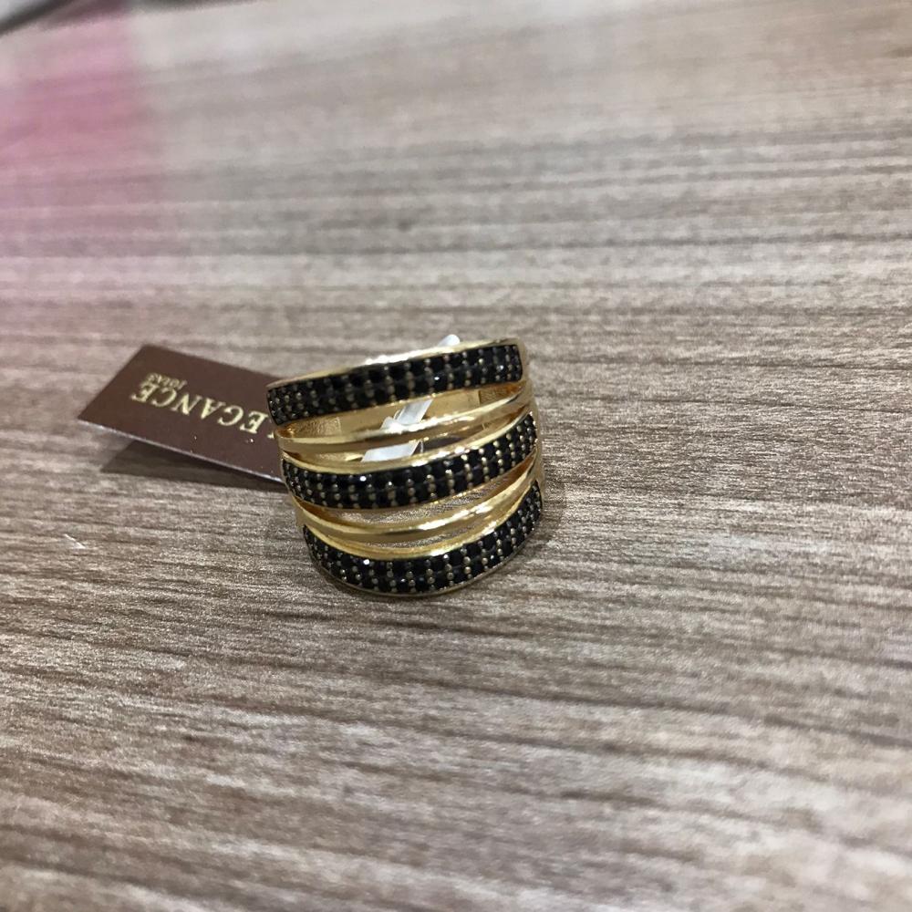 Anel 3 linhas cravejado preto