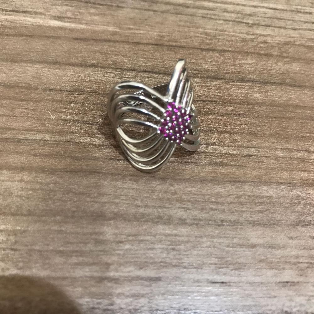 Anel Prata 8 Linhas Lisas com Pontos de Luz Rosa