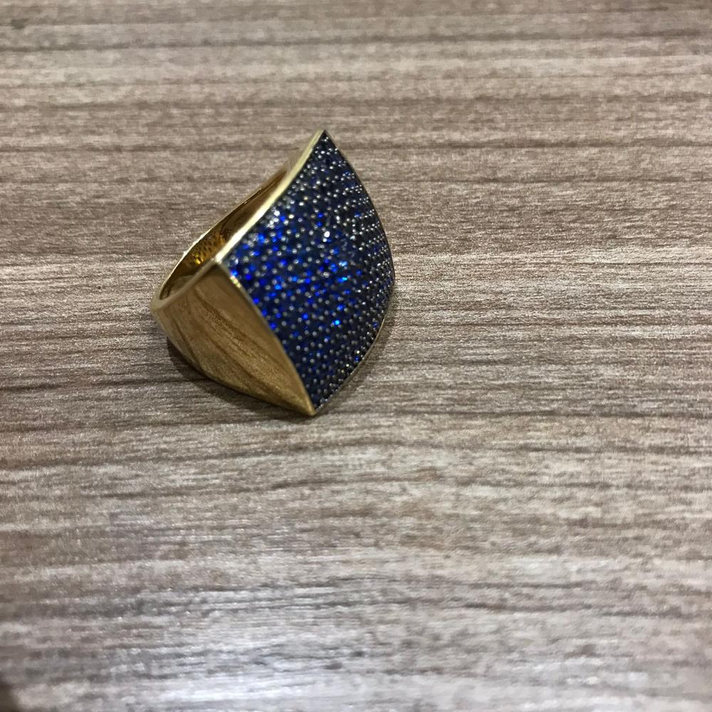 Anel Quadrado Cravejado azul