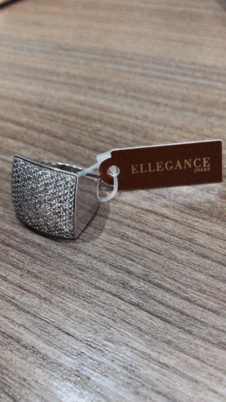 Anel Quadrado Cravejado ouro branco