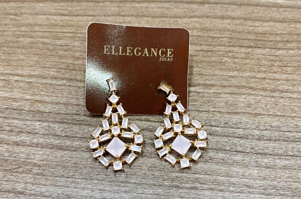 Brinco cristal gota quadradinhos branco