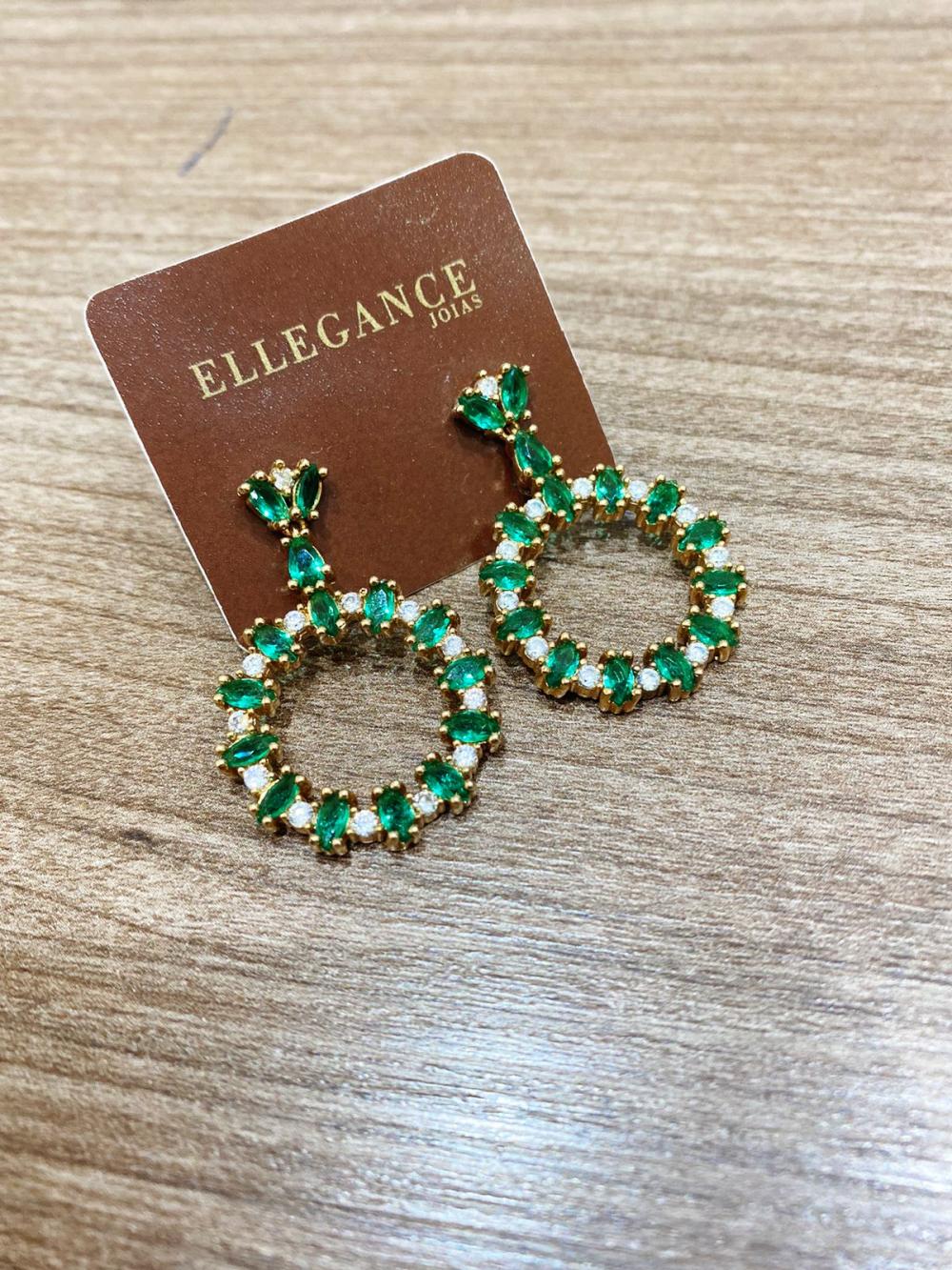 Brinco Cristal redondo com pontos de luz verde