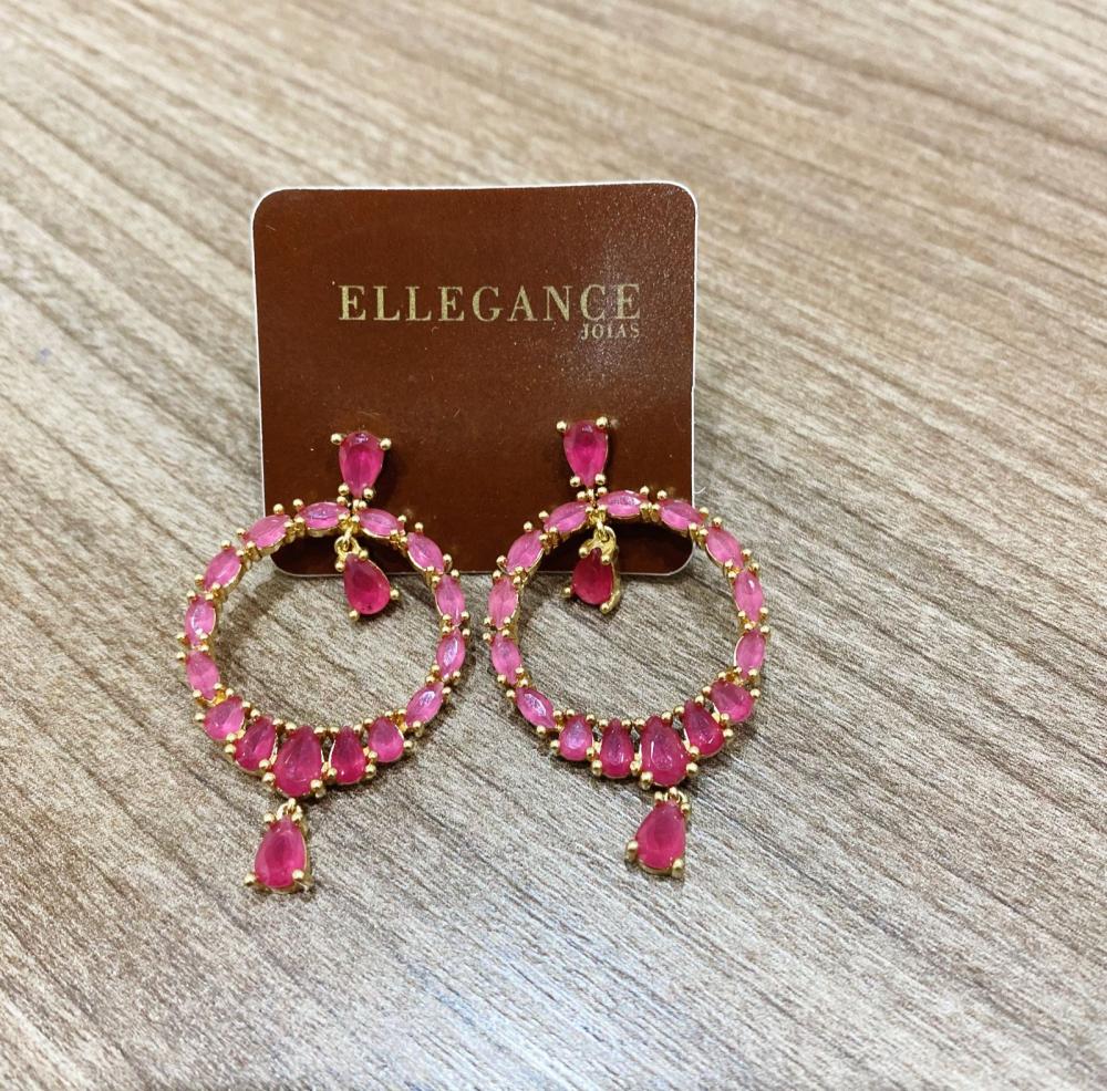 Brinco cristal redondo rosa