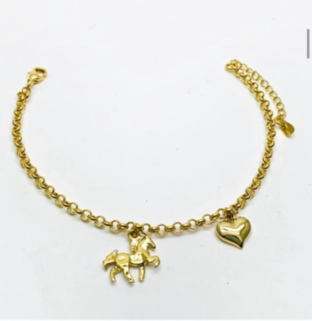Pulseira pingente cavalo e coraçao