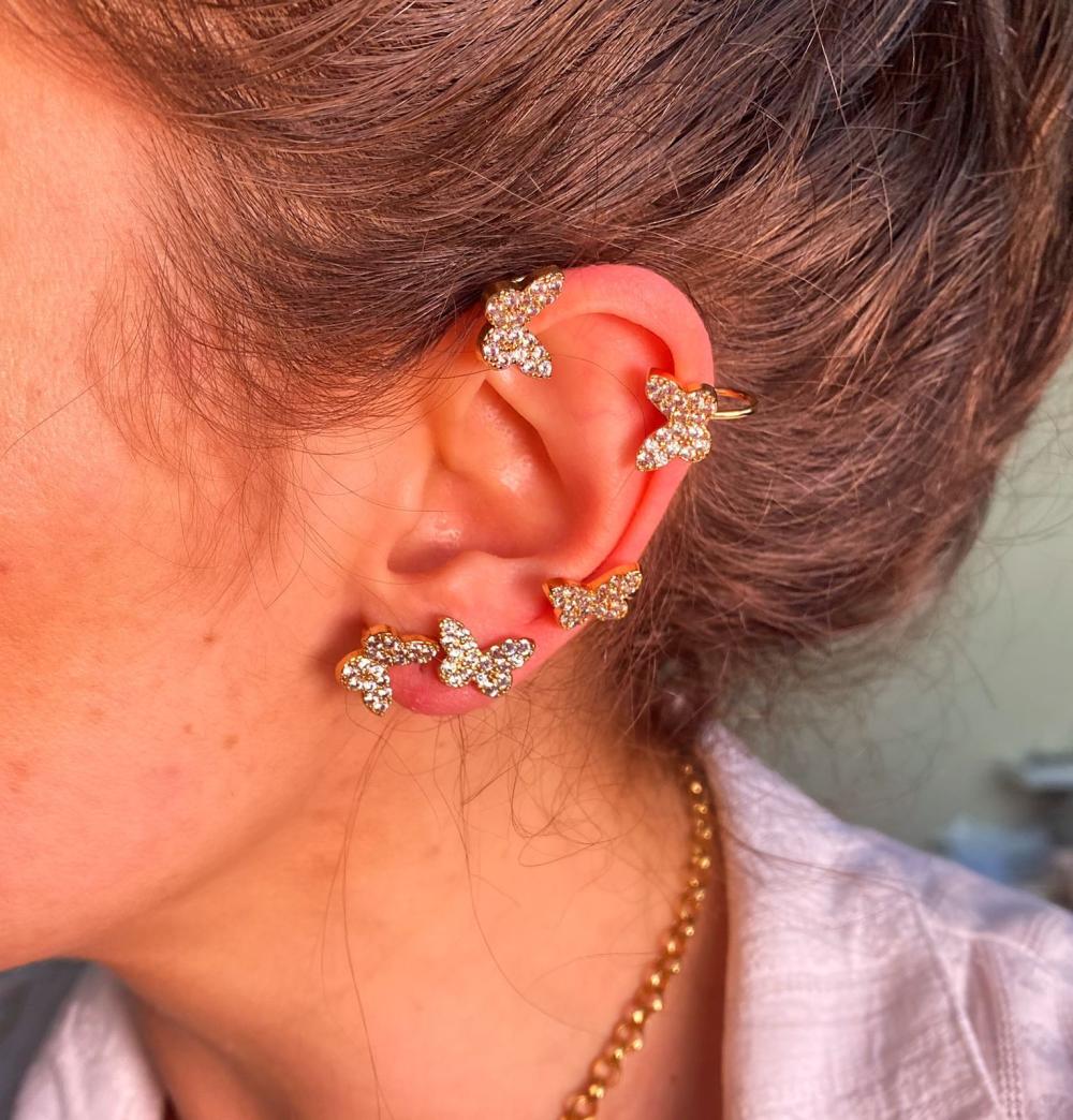 Brinco ear cuff borboleta cravejad