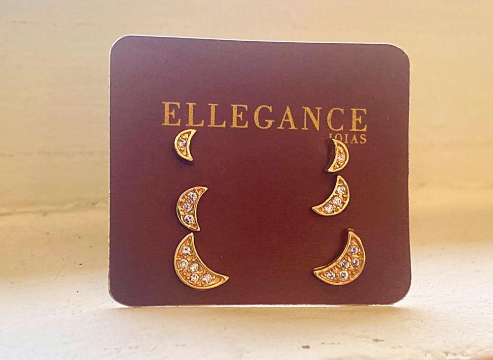 Brinco trio lua cravejada