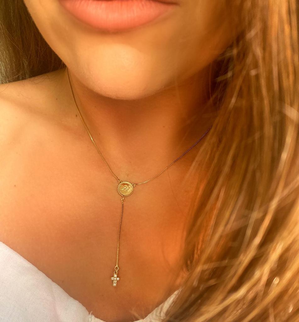 Colar medalha fé com cruz